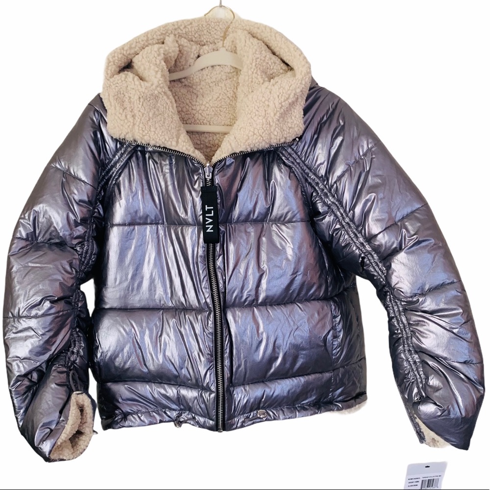 NVLT Silver Reversible Down Puffer Sherpa Jacket - Picture 9 of 16